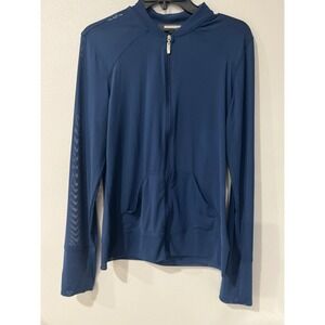 Anatomie Womens Navy Blue Mesh Sleeve Full Zip Lightweight Athletic Jacket Sz L